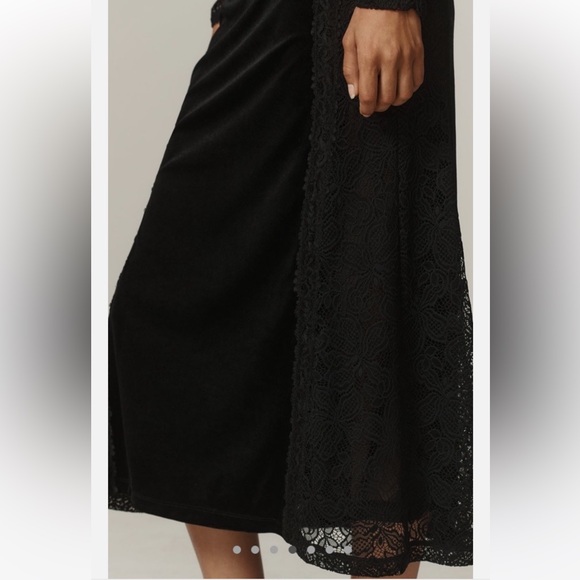 Anthropologie Long-Sleeve Mock-Neck Lace Velvet Midi Slip Dress Evening XS NWT - Picture 4 of 15